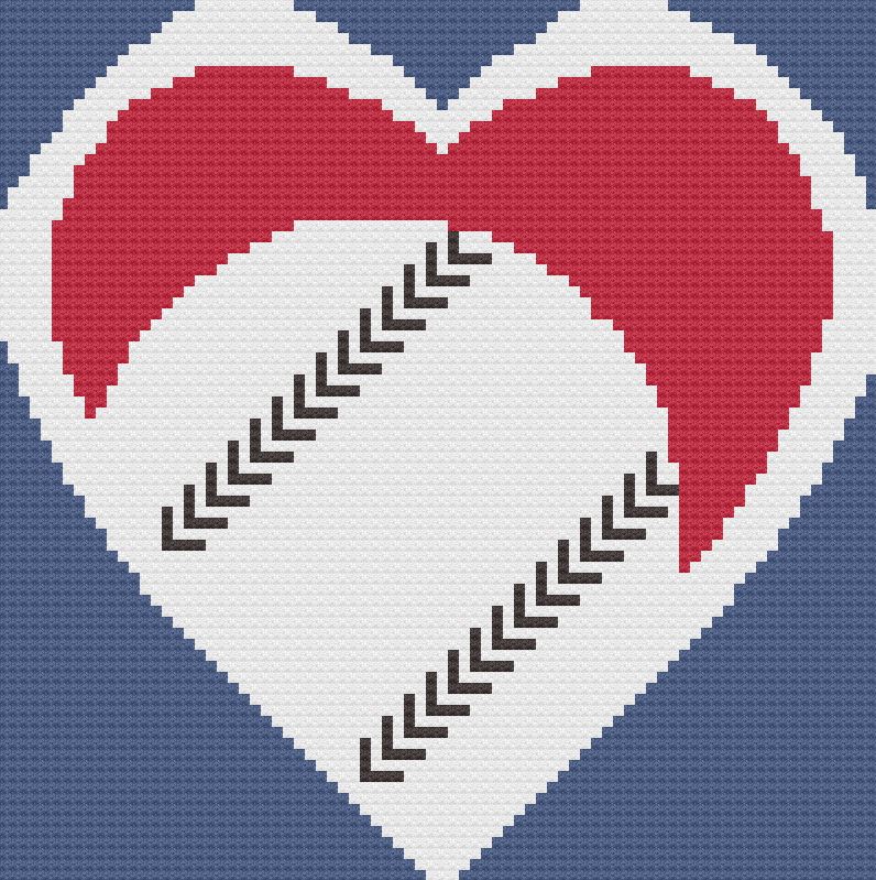 Baseball Heart Afghan, C2C Crochet Pattern