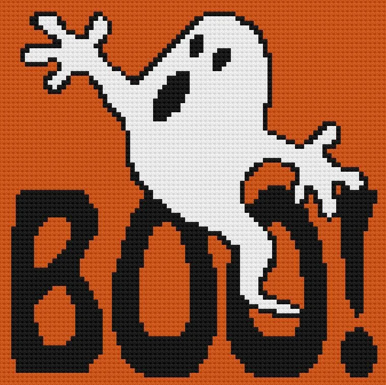 BOO Halloween Ghost Afghan, C2C Crochet Pattern