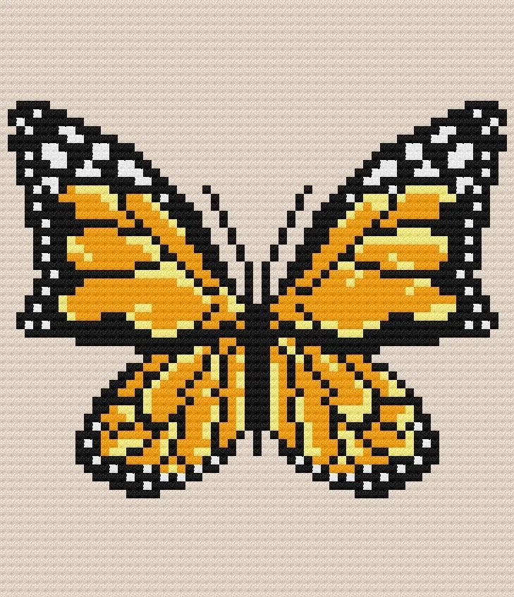 Monarch Butterfly Afghan C2C Crochet Pattern