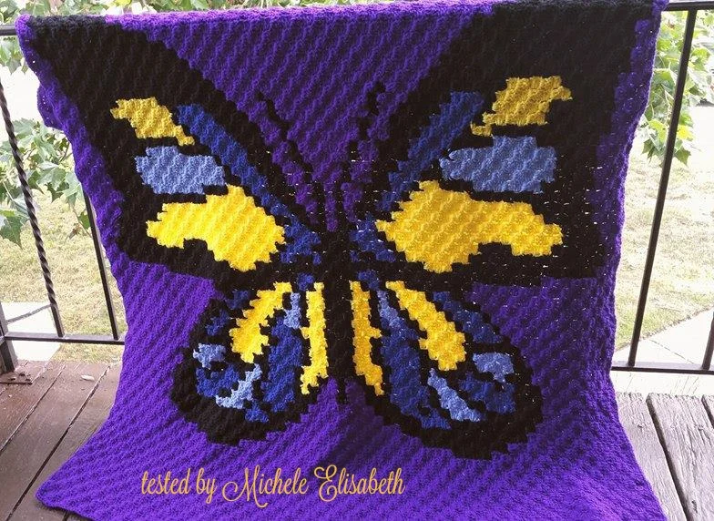 Butterfly Jewel Afghan, C2C Crochet Pattern