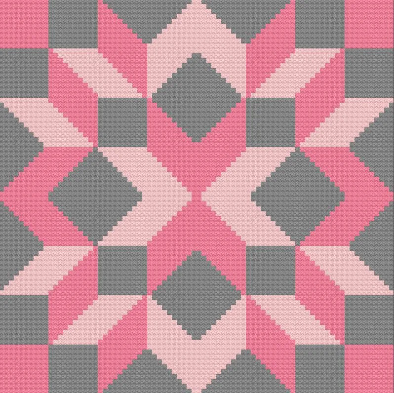 Carpenter Wheel Afghan in Pink and Gray, C2C Crochet Pattern