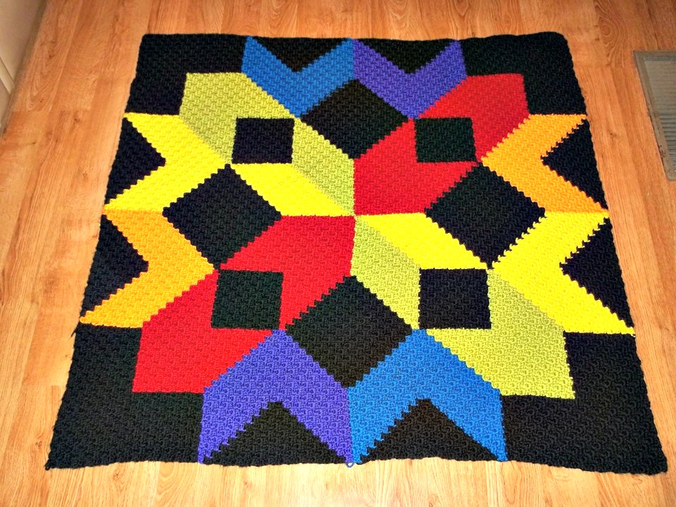 Rainbow Quilt Afghan, C2C Crochet Pattern