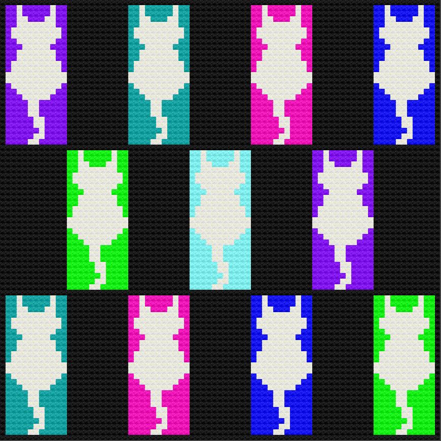 Cat Squares in Color Afghan, C2C Crochet Pattern