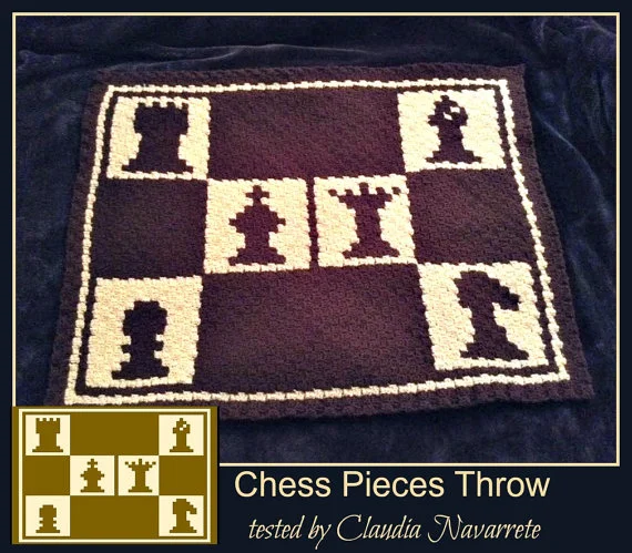 Chess Pieces, Small Afghan, C2C Crochet Pattern