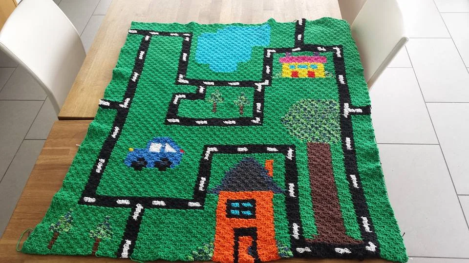 Child Playmat Afghan, C2C Crochet Pattern