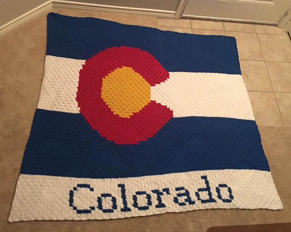Colorado Flag Afghan with Banner, C2C Crochet Pattern