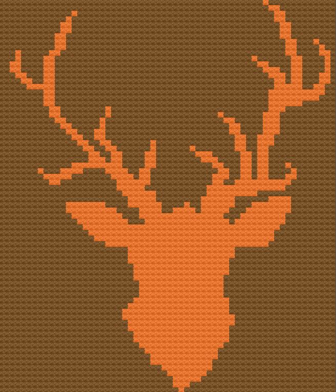 Deer Head Afghan, Orange, C2C Crochet Pattern