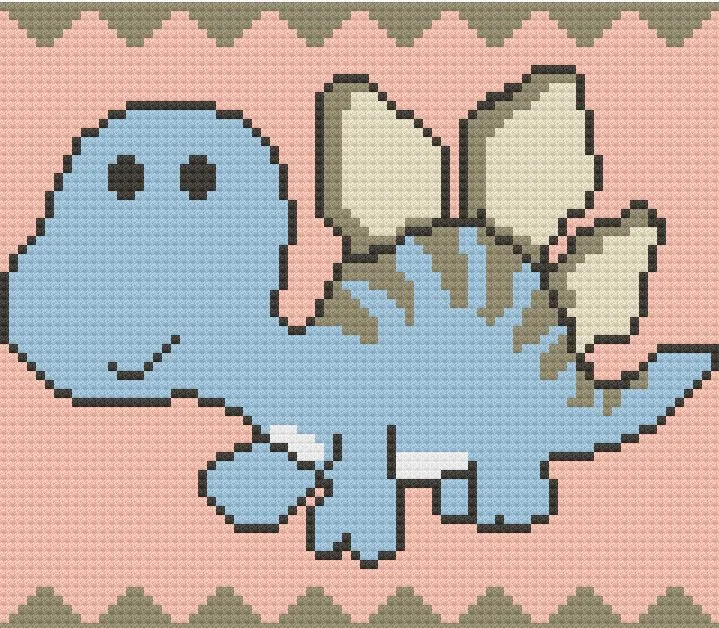 Baby Dinosaur Kids Afghan, C2C Crochet Pattern