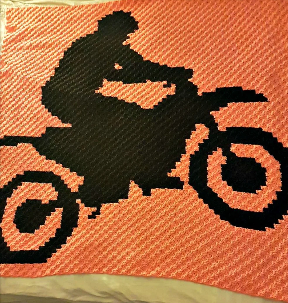 Dirt Bike Afghan, C2C Crochet Pattern
