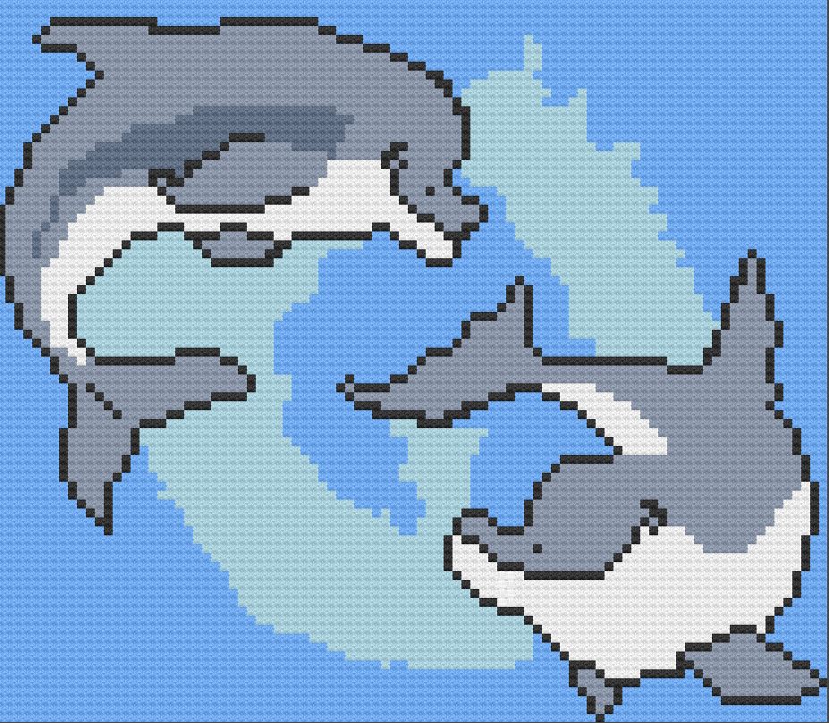 Dolphins Playing Afghan, C2C Crochet Pattern