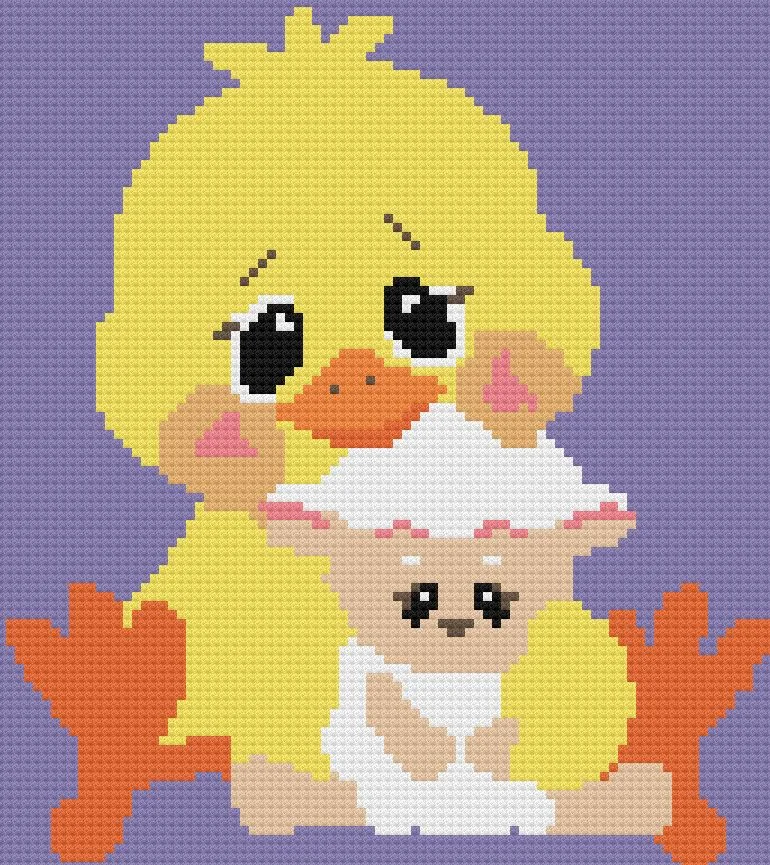 Duck and Lamb Kids Afghan, C2C Crochet Pattern