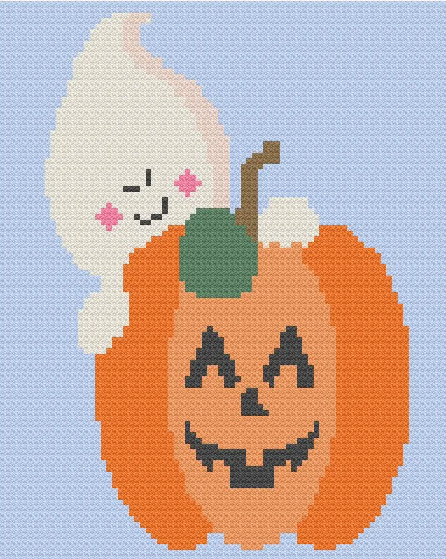 Ghostly Happy Halloween Afghan, C2C Crochet Pattern