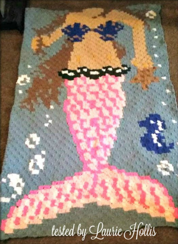 Mermaid Kids Afghan, Hair with Scales, C2C Crochet Pattern