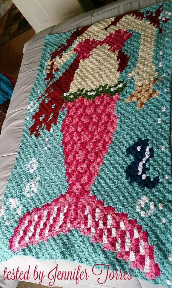 Mermaid Kids Afghan, Hair with Scales, C2C Crochet Pattern