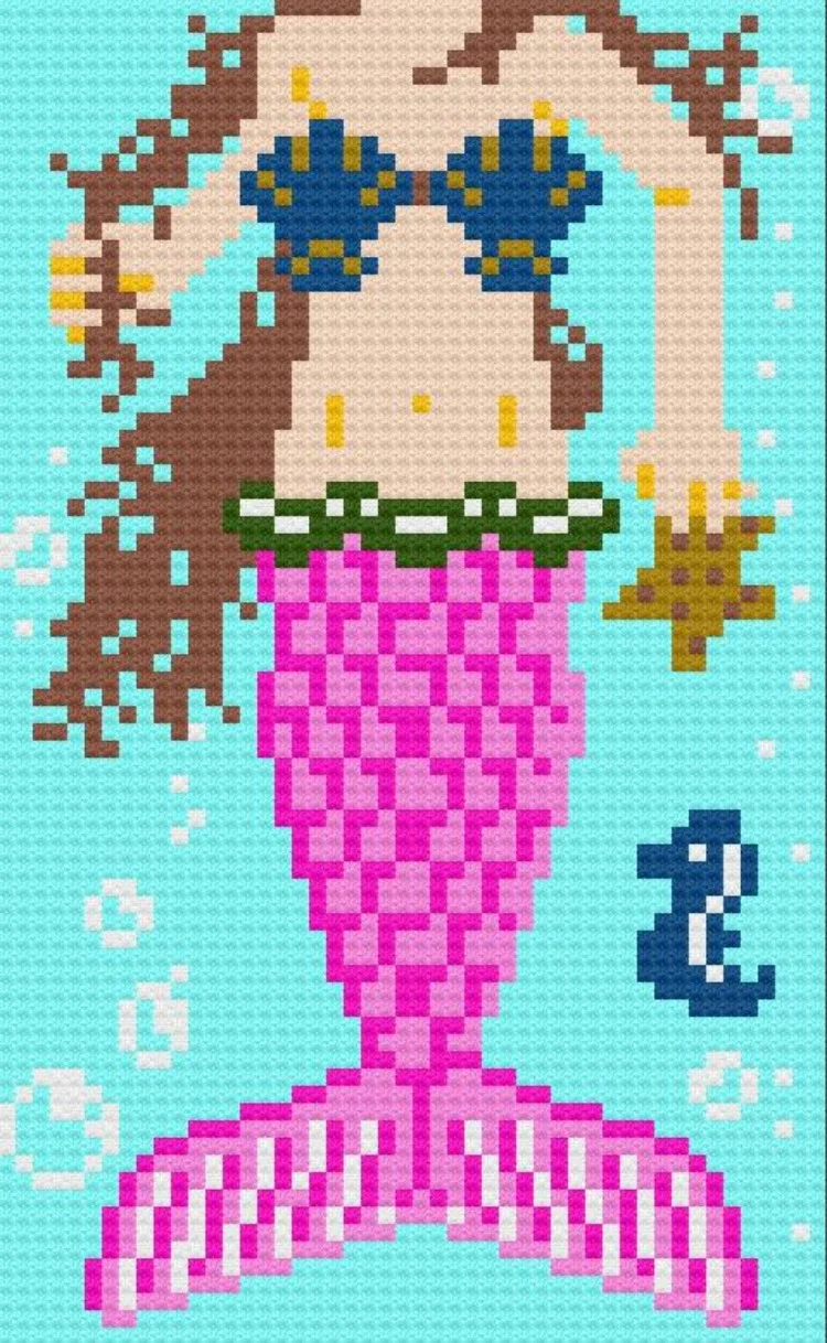 Mermaid Kids Afghan, Hair with Scales, C2C Crochet Pattern