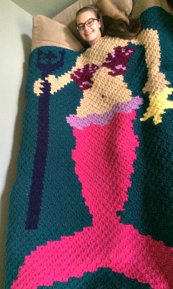 Mermaid Kids Afghan, with Trident, C2C Crochet Pattern
