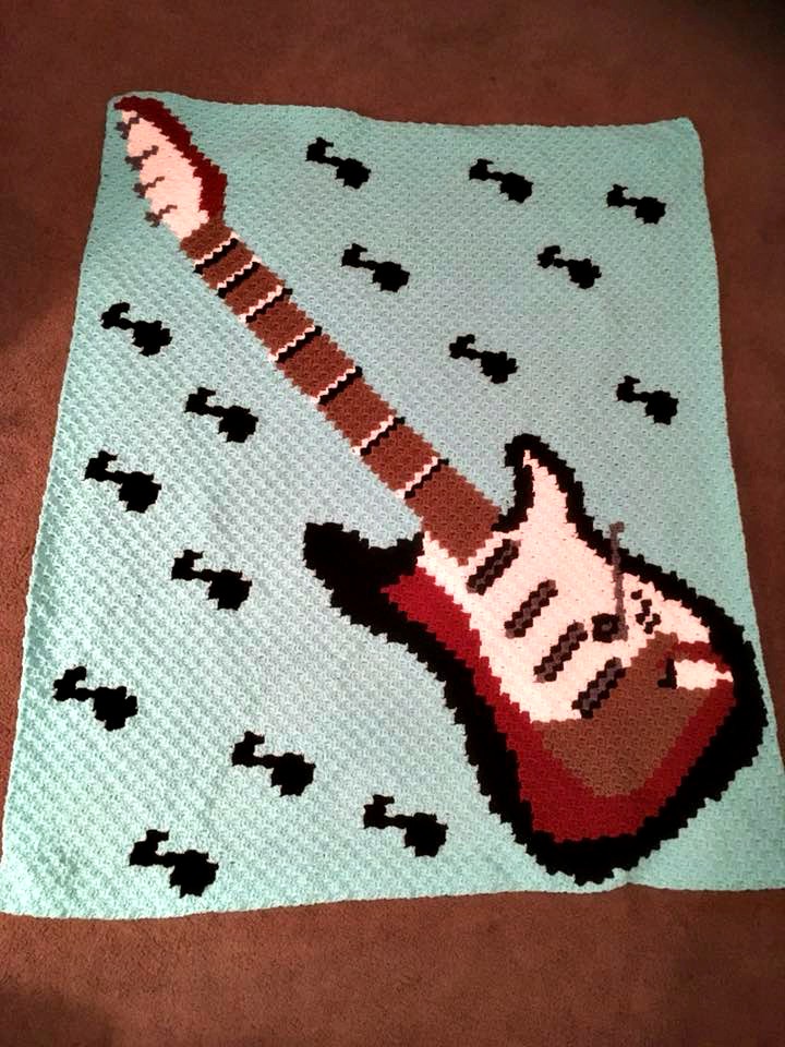 Guitar Notes Afghan, C2C Crochet Pattern