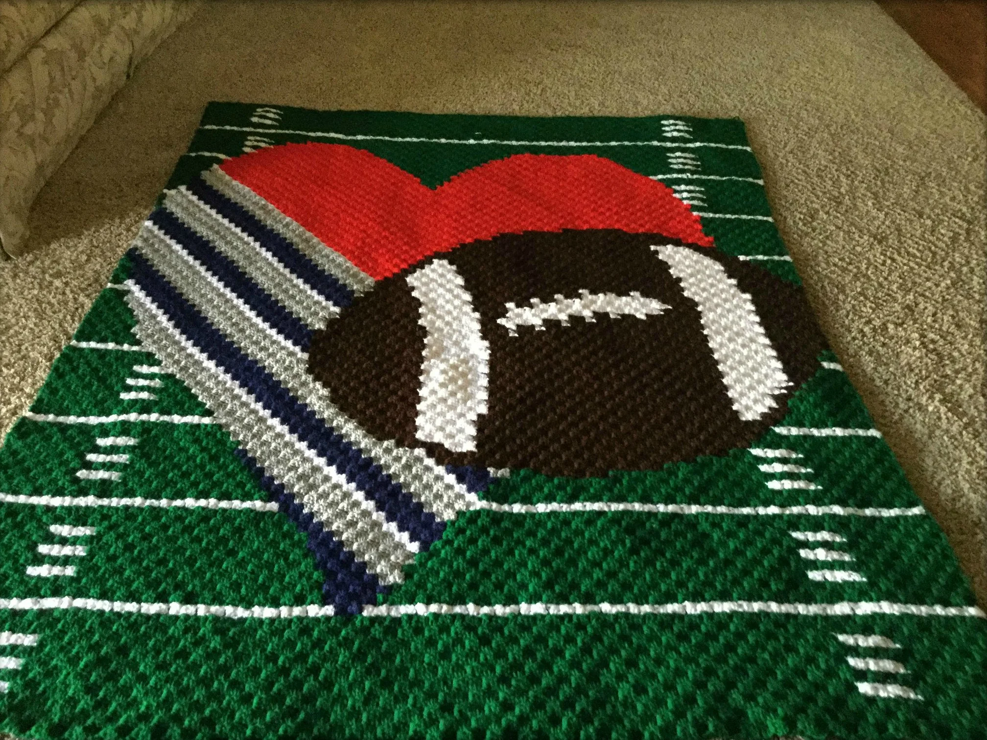 Love Football Afghan, Team Colors, C2C Crochet Pattern