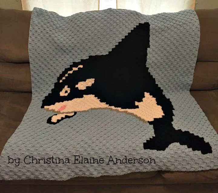 Orca Whale Baby Afghan, C2C Crochet Pattern