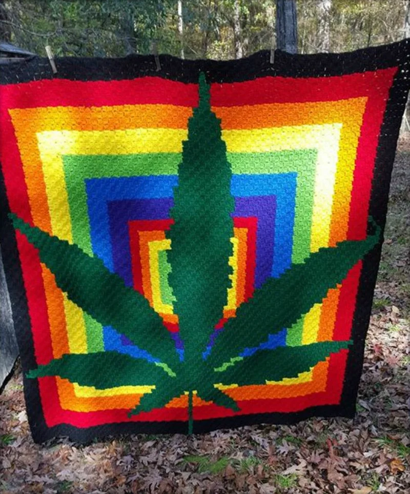 Marijuana Rainbow Afghan, C2C Crochet Pattern