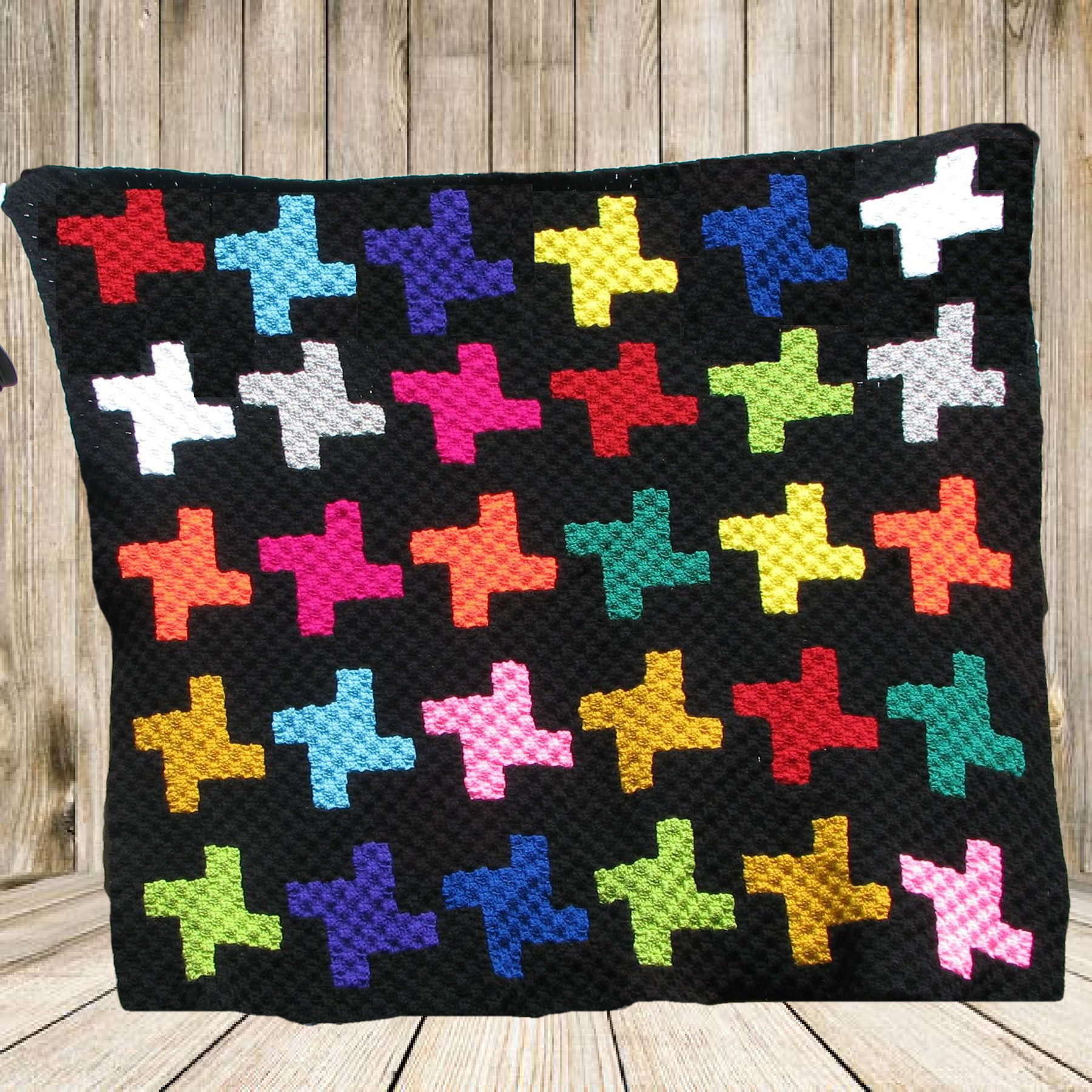 Spinning Away Multi Color Quilt Afghan, C2C Crochet Pattern