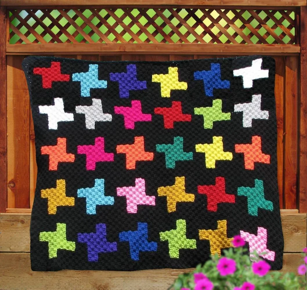 Spinning Away Multi Color Quilt Afghan, C2C Crochet Pattern