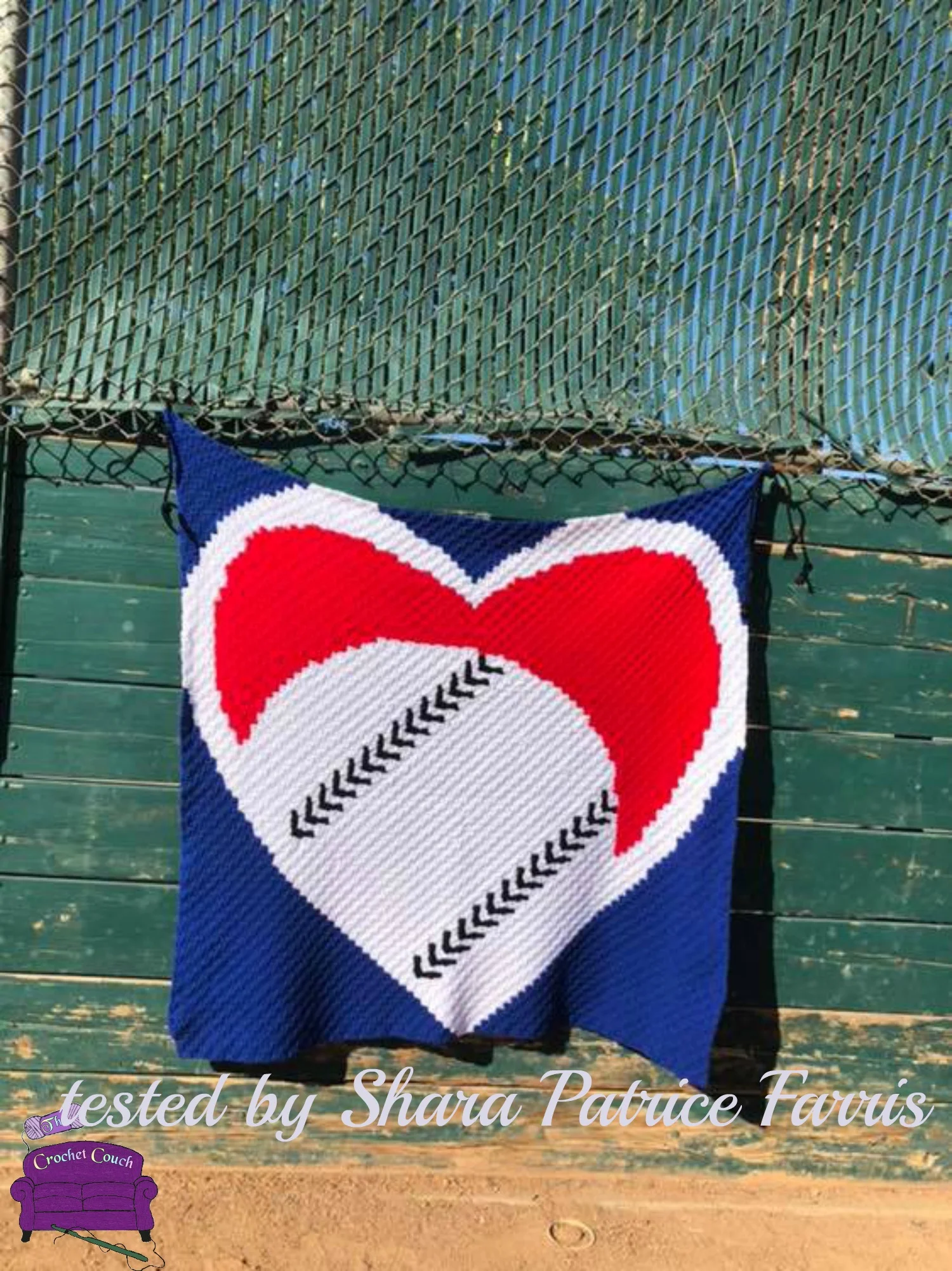 Baseball Heart Afghan, C2C Crochet Pattern