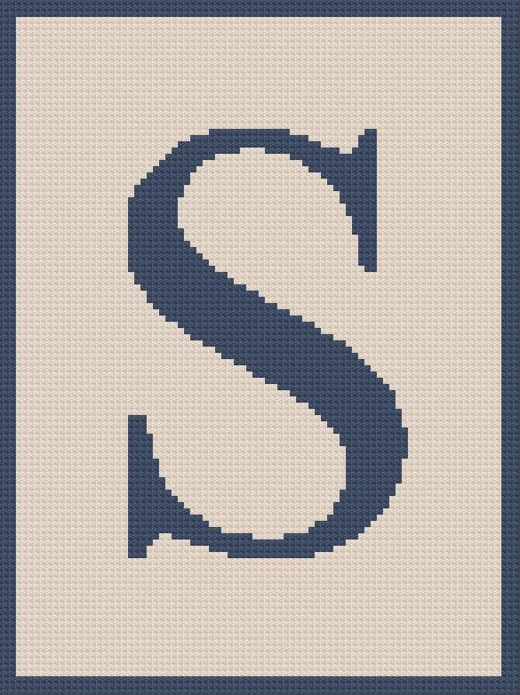 Letter S, Twin Afghan, C2C Crochet Pattern