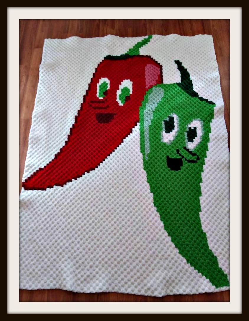 Happy Peppers Twin Size Afghan, C2C Crochet Pattern