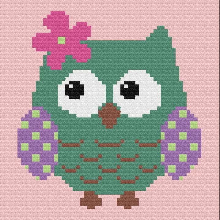 Mrs Owl Baby Afghan, C2C Crochet Pattern