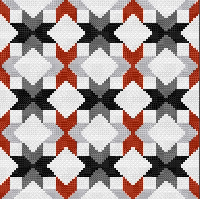 Quilted Stars Large Afghan RWB, C2C Crochet Pattern