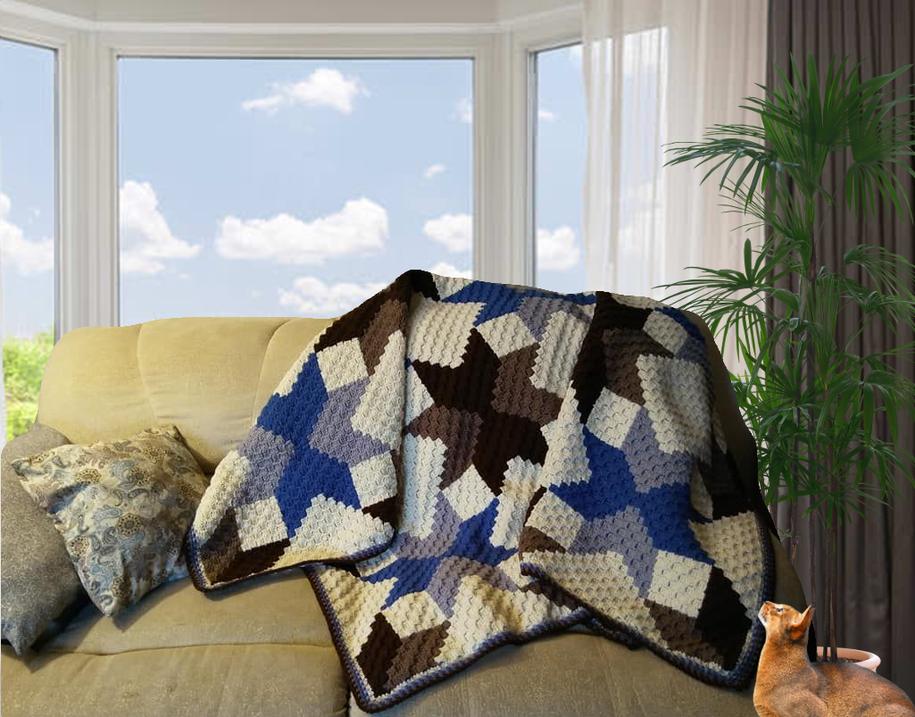 Quilted Stars Large Afghan, C2C Crochet Pattern