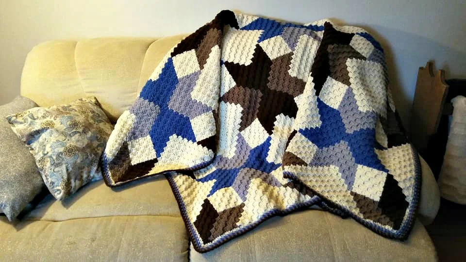 Quilted Stars Large Afghan, C2C Crochet Pattern