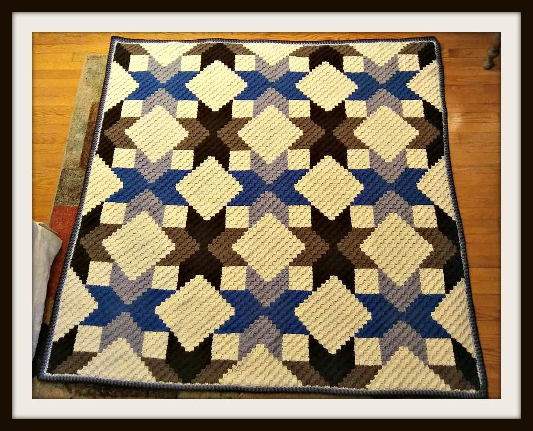 Quilted Stars Large Afghan, C2C Crochet Pattern