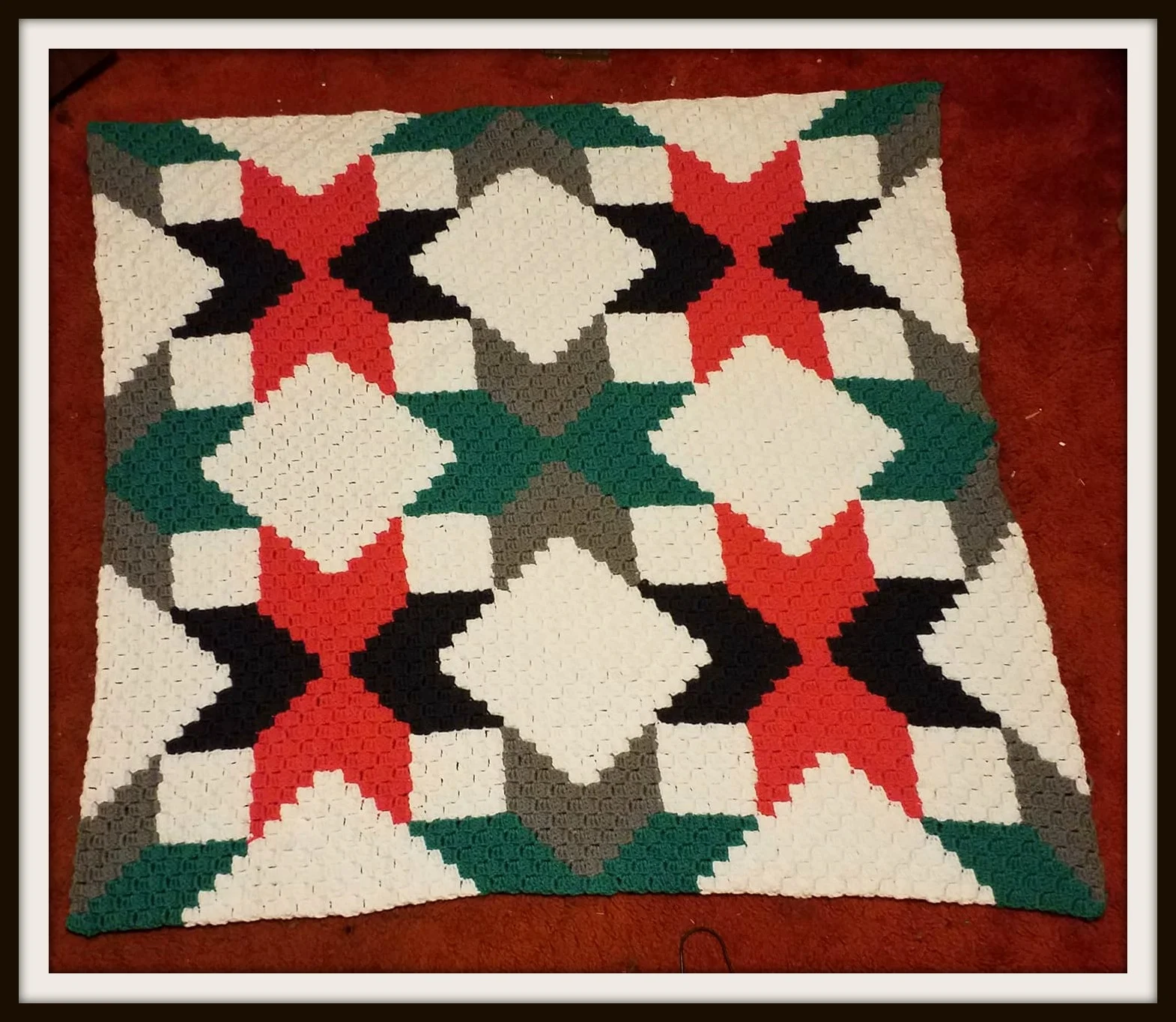 Quilted Stars Small Afghan, With Green, C2C Crochet Pattern