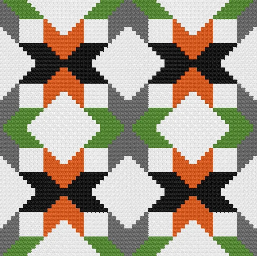 Quilted Stars Small Afghan, With Green, C2C Crochet Pattern