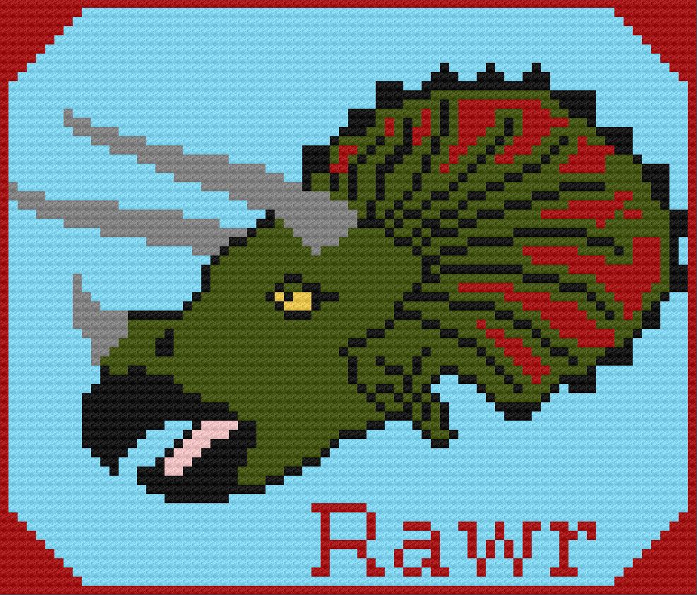 Triceratops RAWR Afghan, C2C Crochet Pattern