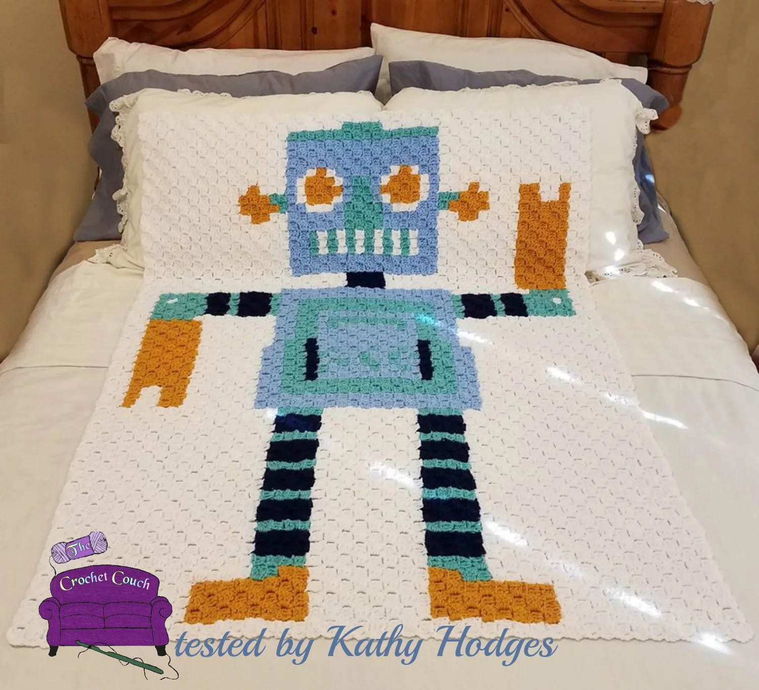Robot Baby Afghan, C2C Crochet Pattern