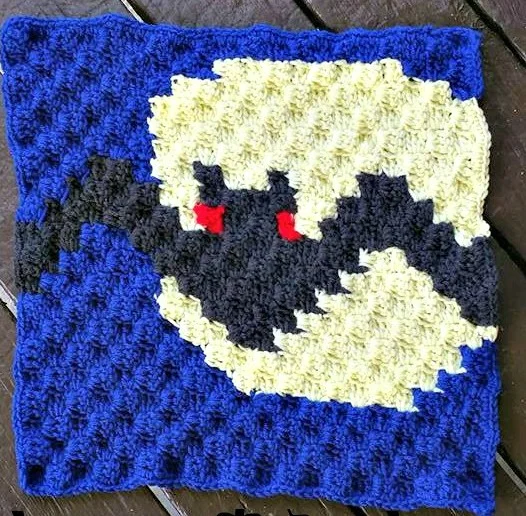 Bat Square, C2C Crochet Pattern