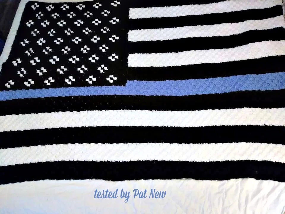 Blue Line Flag Afghan, C2C Crochet Pattern