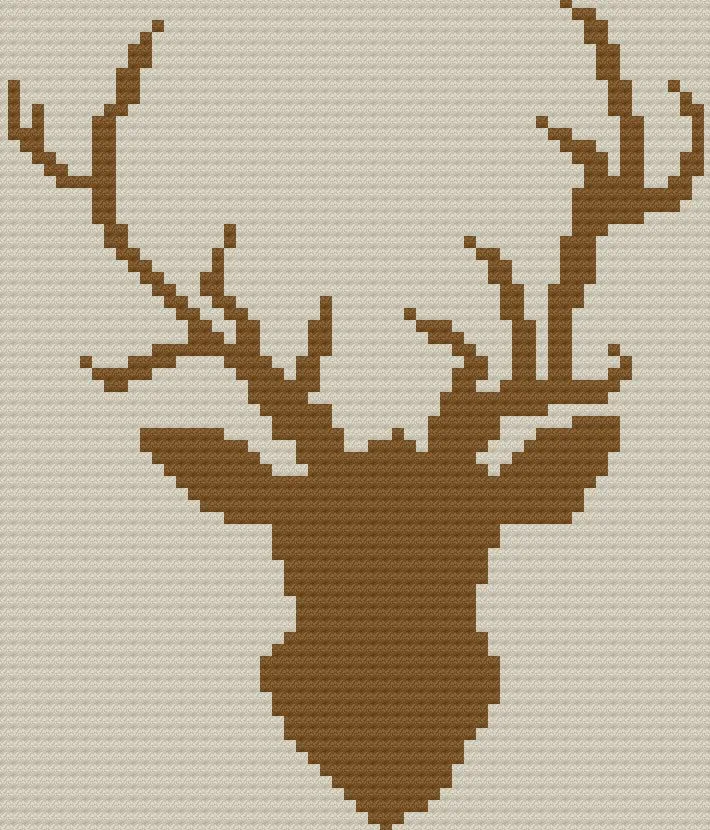 Deer Head Afghan, Ecru and Brown, C2C Crochet Pattern