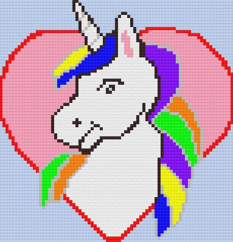 Unicorn Heart Afghan, C2C Crochet Pattern