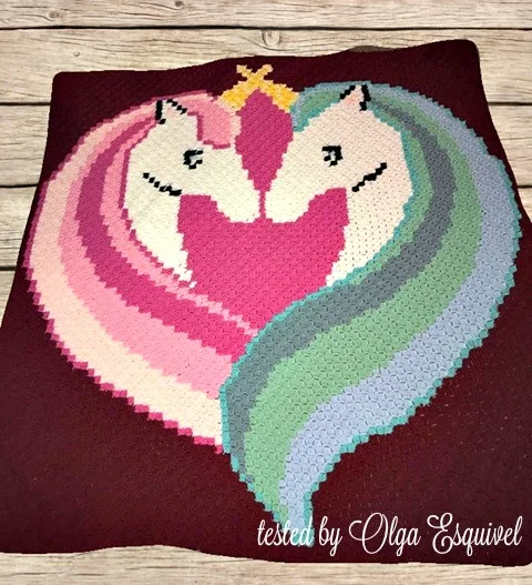 Unicorn Love Afghan, C2C Crochet Pattern