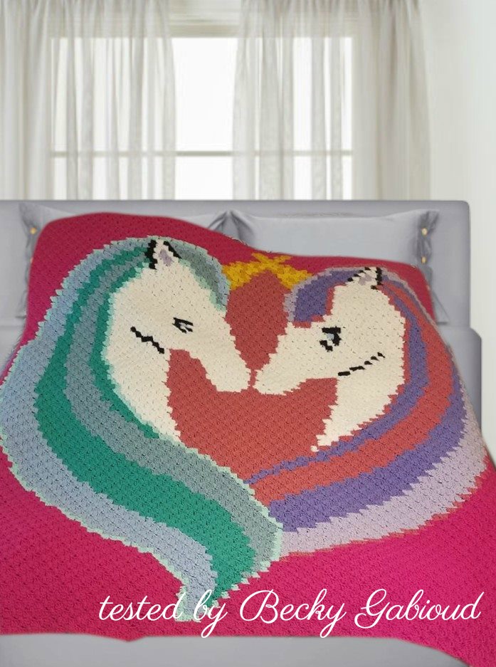 Unicorn Love Afghan, C2C Crochet Pattern