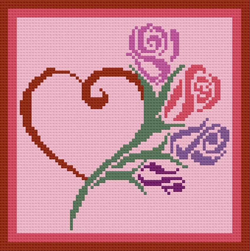 Roses and Heart Afghan, C2C Crochet Pattern