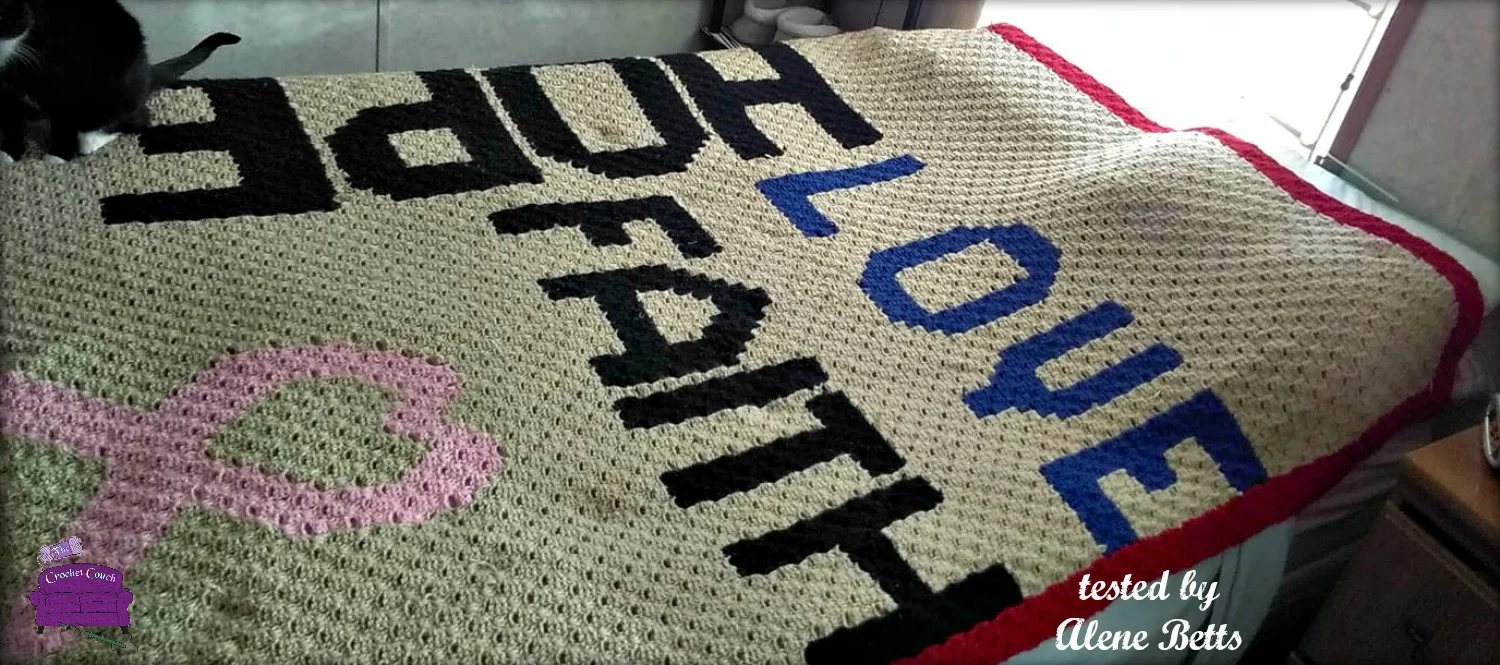 Hope Love Faith, Large Afghan, C2C Crochet Pattern