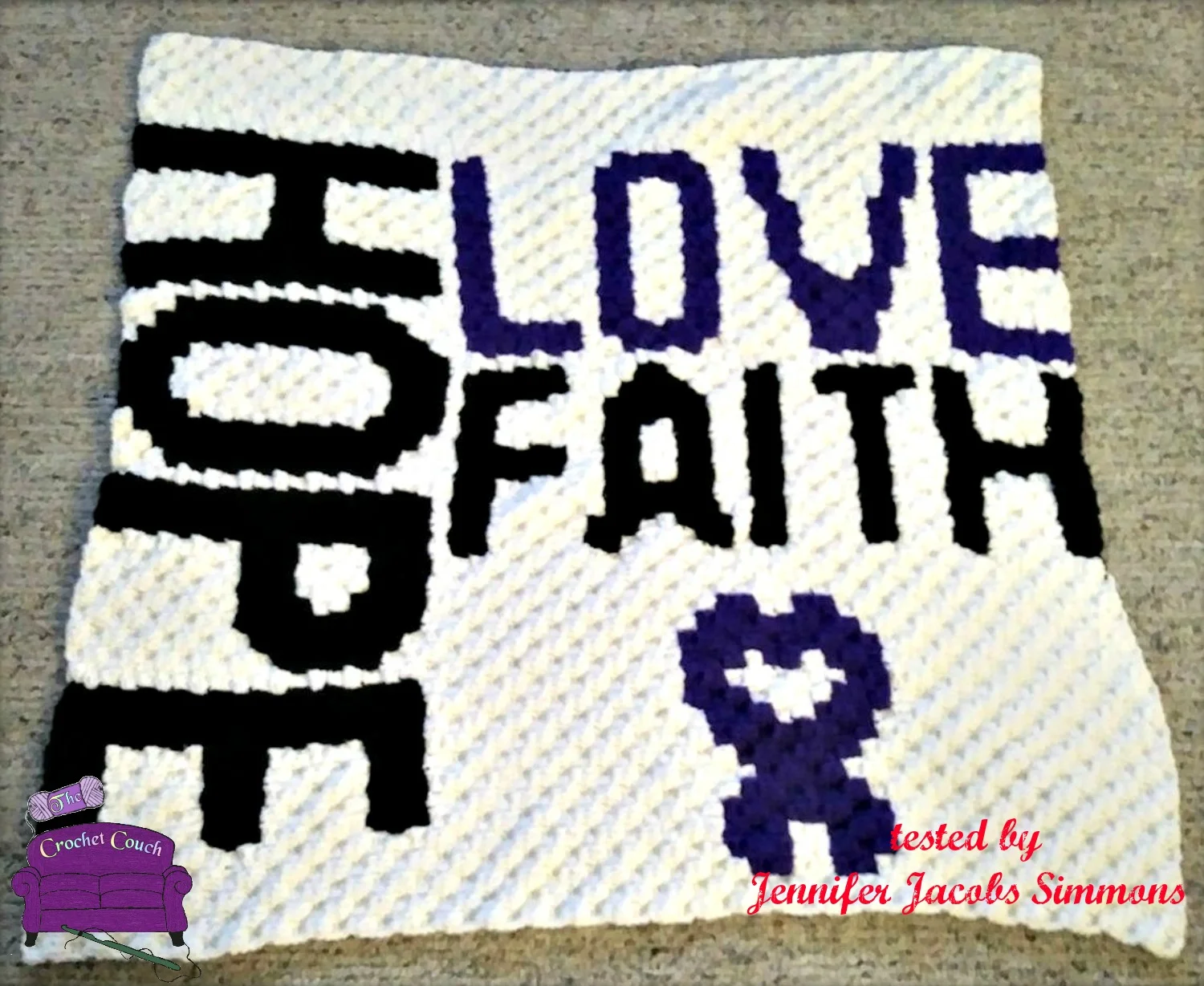 Hope Love Faith, Small Afghan, C2C Crochet Pattern
