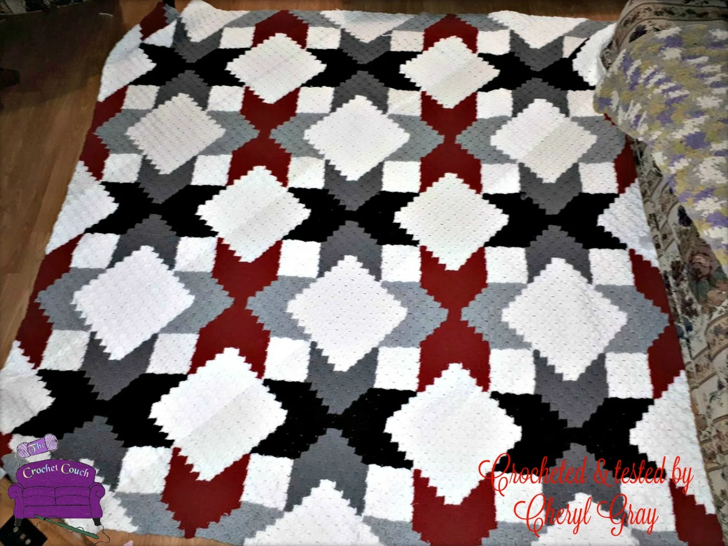Quilted Stars Large Afghan RWB, C2C Crochet Pattern