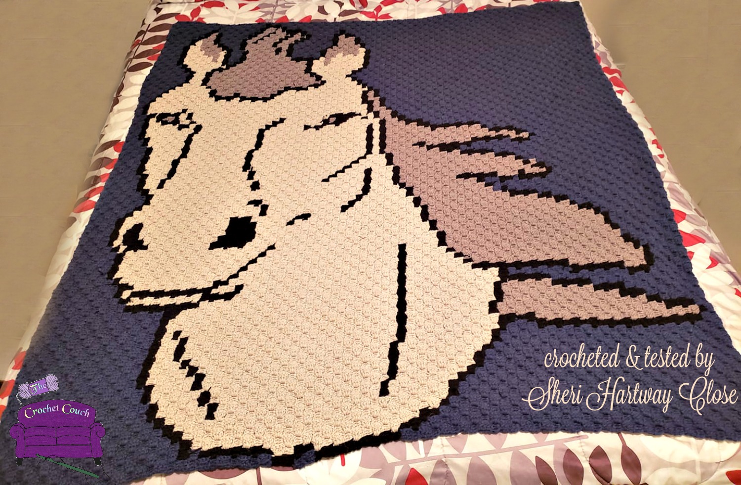 Horse Afghan 4 color, C2C Crochet Pattern