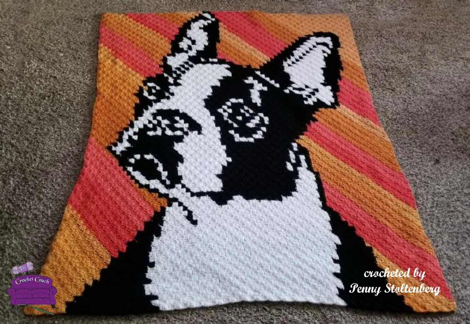 Boston Terrier Afghan, C2C Crochet Pattern